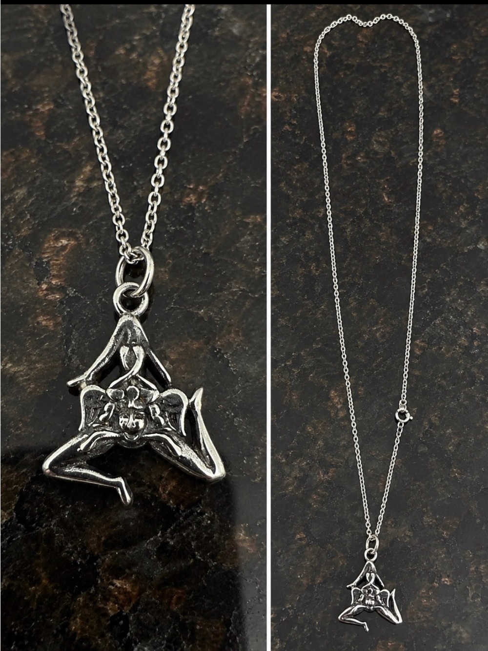 Sterling Silver Sicilian Pendant Necklace - Silver